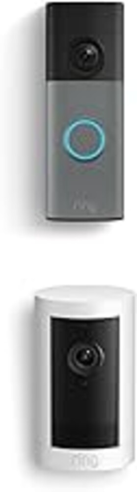 Ring Battery Doorbell (newest model), Speckled Gray with Outdoor Cam Plus, White