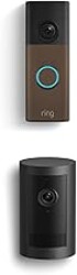 Ring Battery Doorbell (newest model), Matte Mocha with Outdoor Cam Plus, Black