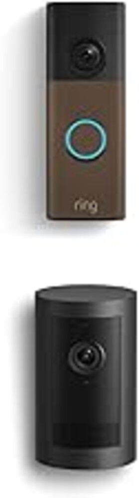 Ring Battery Doorbell (newest model), Matte Mocha with Outdoor Cam Plus, Black
