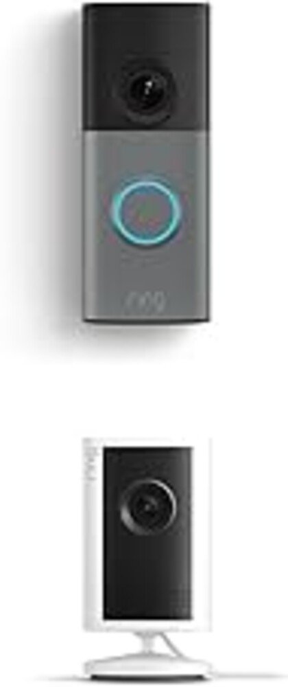 Ring Wired Doorbell (newest model), Speckled Gray with Indoor Cam Plus, White