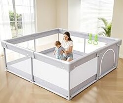 Fodoss Baby Playpen 47×47in, Small Play Pen for Babies and Toddlers, Playpen for Apartment, Play Yard, Activity Fence, Baby Playard with All-Side Mesh, Pull Rings