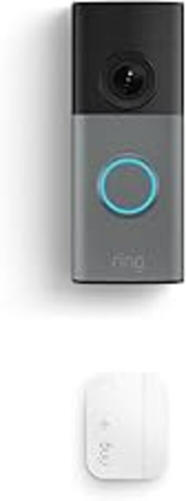 Ring Wired Doorbell (newest model), Speckled Gray with Window & Door Sensor