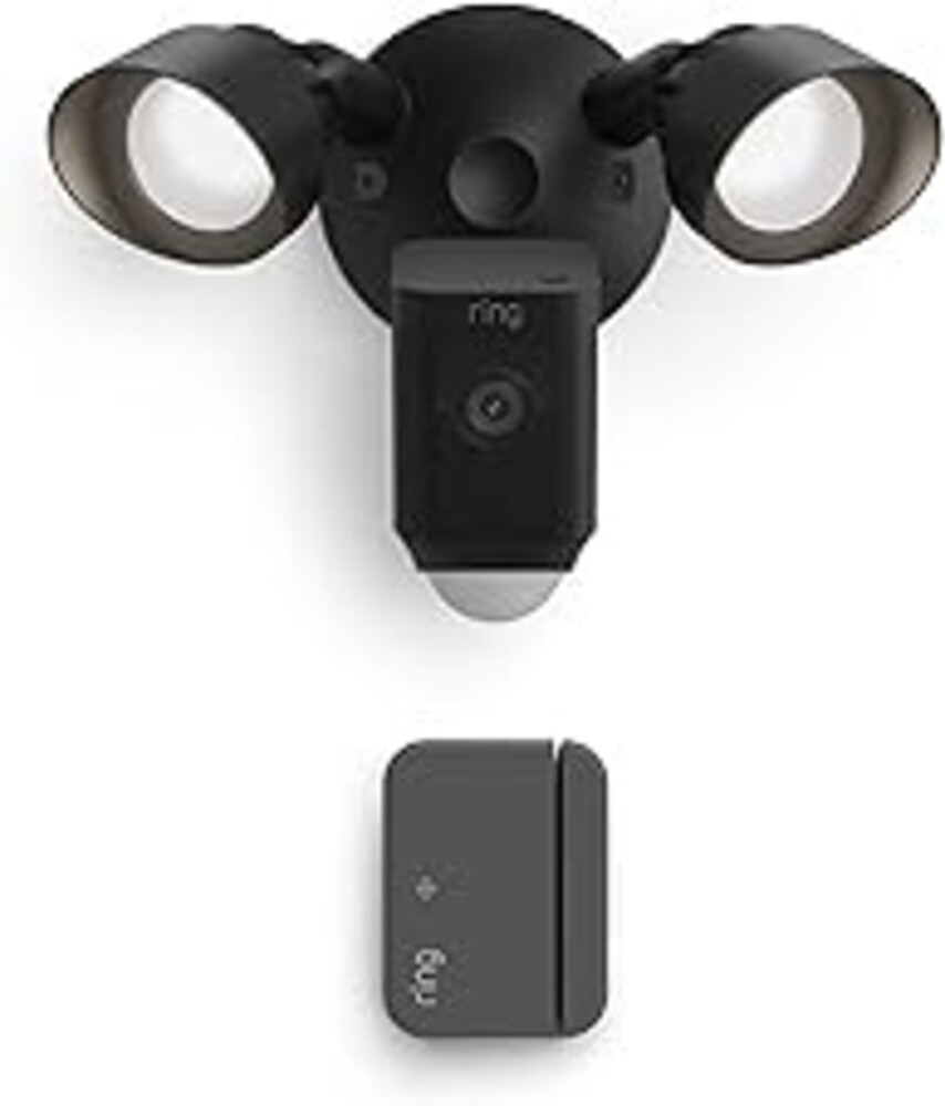 Ring Floodlight Cam Plus, Wired, Black with Outside Door Sensor, Black (newest model)
