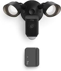 Ring Floodlight Cam Plus, Wired, Black with Outside Door Sensor, Black (newest model)