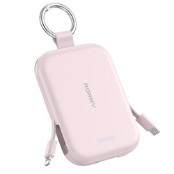 RORRY 5000mAh Portable Charger Power Bank with Built-in Cables, Mini Keychain Charger Battery Pack for iPhone, Android, Samsung, and More – Compact Travel Power Bank, Pink