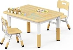 Brelley Kids Table and 2 Chairs Set, Height Adjustable Toddler Desk 31.5" L x 23.6" W and Chair Set, Graffiti Desktop, Classroom/Daycare/Home, Children Multi-Activity Table for Ages 3-8