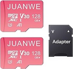 JUANWE 128GB Micro SD Card 2 Pack 128GB TF Card with Adapter, microSDXC Memory Card for Camera, Drone, U3, A1, V30, 4K UHD, UHS-I, SD Card