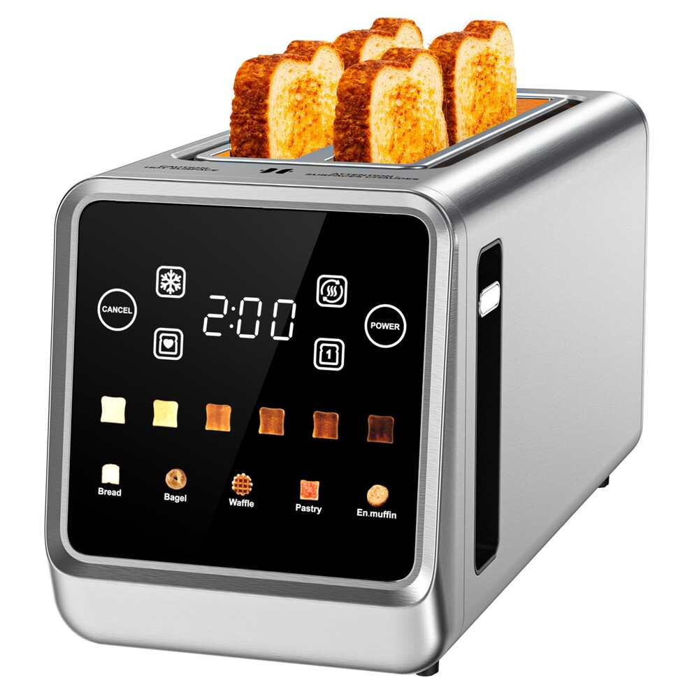 Toaster 4 Slice Long Slot with Digital Touchscreen & 1-Touch Memory for Family | Stainless Steel for Bagels & Artisan Bread | Defrost Reheat & Single-Slice Modes