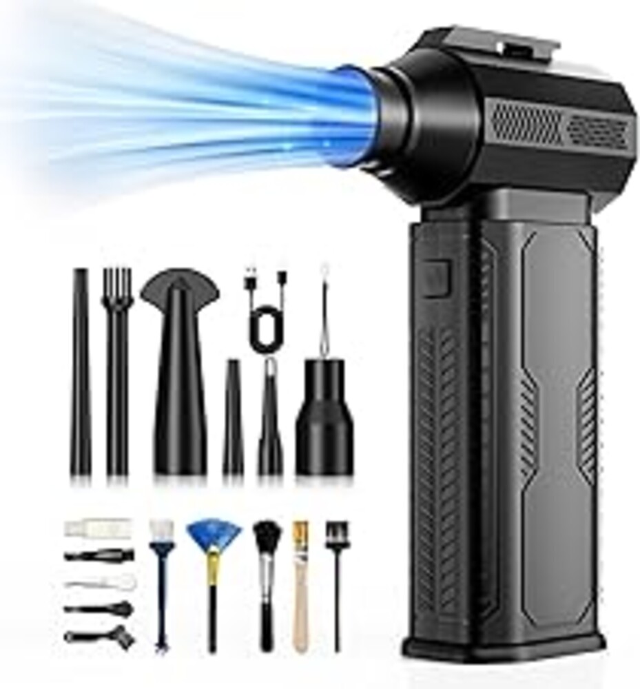 ZOAIVR Compressed Air Duster, 130,000RPM Ultra-Powerful Cordless Electric Air Duster with 8000mAh Rechargeable Battery, 4-Gear Adjustable Air Blower for Keyboard, Computer, Car, Home Cleaning