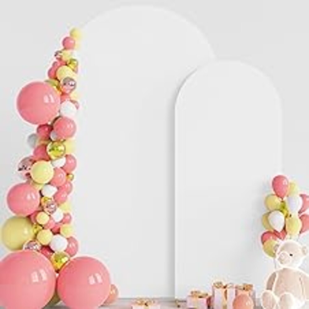 Wokceer Wedding Arch Backdrop Cover 7.2FT, 6FT Spandex Fitted White Arch Covers 2 Set Round Top Chiara Arches Backdrop Cover for Birthday Party Ceremony Banquet Decoration