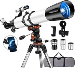 Uonol Telescope for Adults High Powered 90mm Aperture 800mm (32X-240X), Refractor Telescopes for Astronomy Beginners with AZ Mount Tripod, Phone Adapter, Carry Bag (80090white)