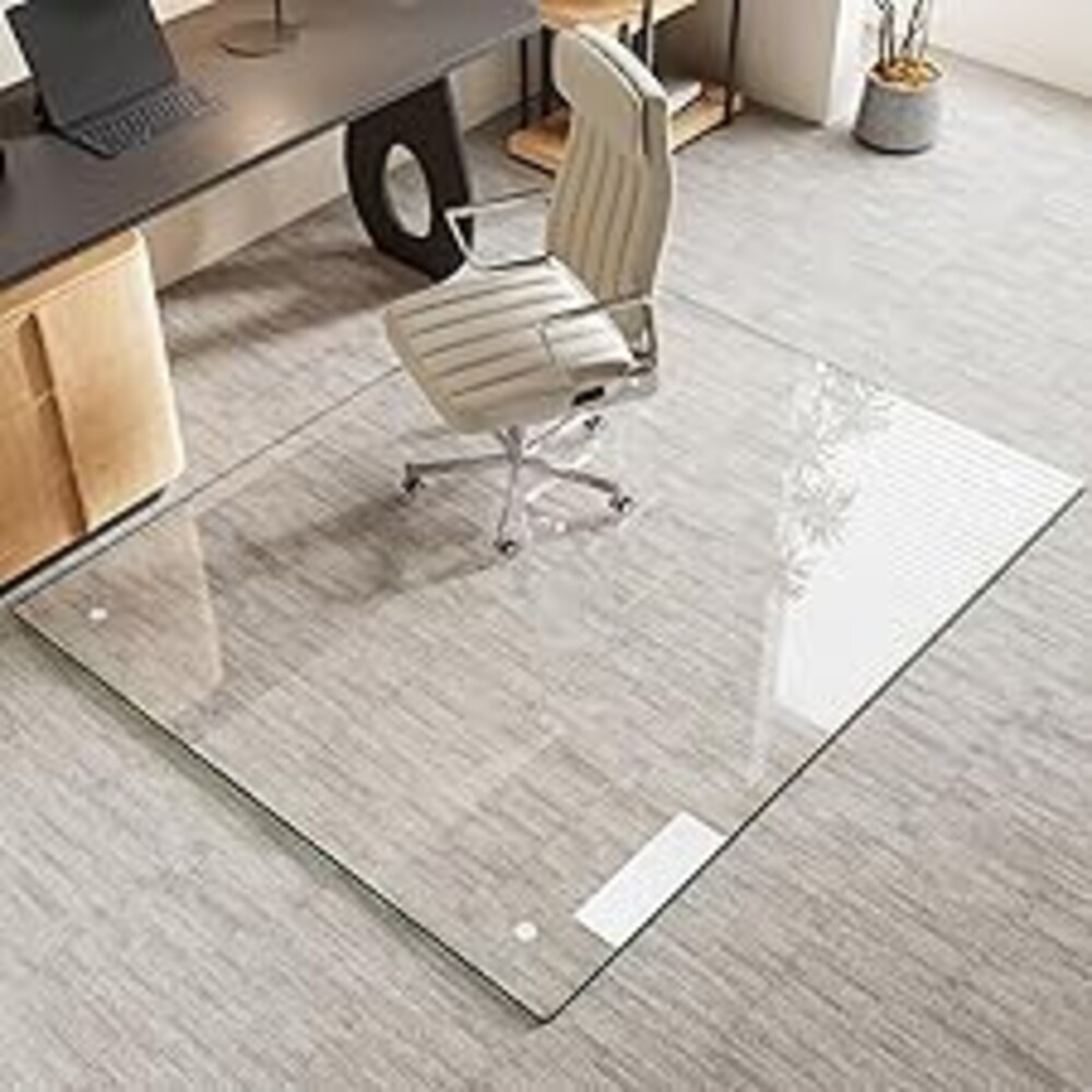 Tempered Glass Chair Mat for Carpet & Hard Floor, 46"x55" Office Chair Mat - Heavy Duty & Scratch Resistant, Non-Slip Pads, Rounded Corners & Polished Edges