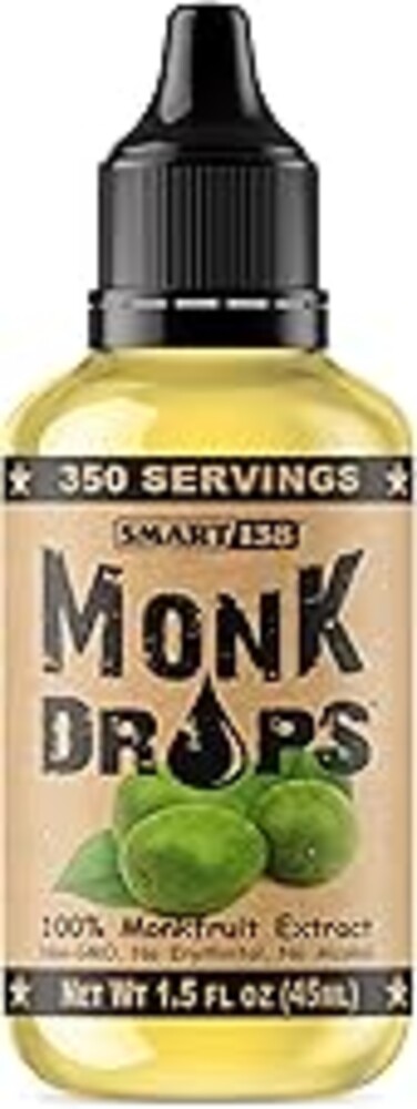 Monk Drops - 100% Monkfruit Liquid Sweetener, Zero Glycemic, Zero Calories, Zero Sugar, No Added Water, Concentrated Monk Fruit (350 Servings, 1.5 Fl Oz)