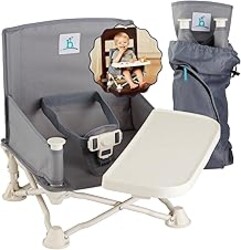 Hiccapop OmniBoost Travel Booster Seat with Tray for Baby, Dining Table, Camping, Beach, Grandma’s | Folding Portable Tip-Free Design Straps to Kitchen Chairs