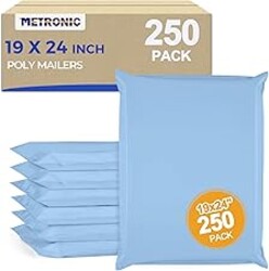 Metronic Poly Mailers 19x24 250Pc Large Shipping Bags for Clothes,Heavy Duty Shipping Envelopes for Small Business,Strong Adhesive Self-Seal Plastic Mailing Bags for ECommerce Packaging, Light Blue