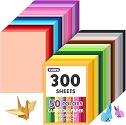 300 Sheets 8.5" X 11" Colored Cardstock, 50 Assorted Colors Construction Paper Card Stock Printer Paper for Printing, Card Making, DIY Crafts, School Supplies,Party Decorations (180GSM/65LB)