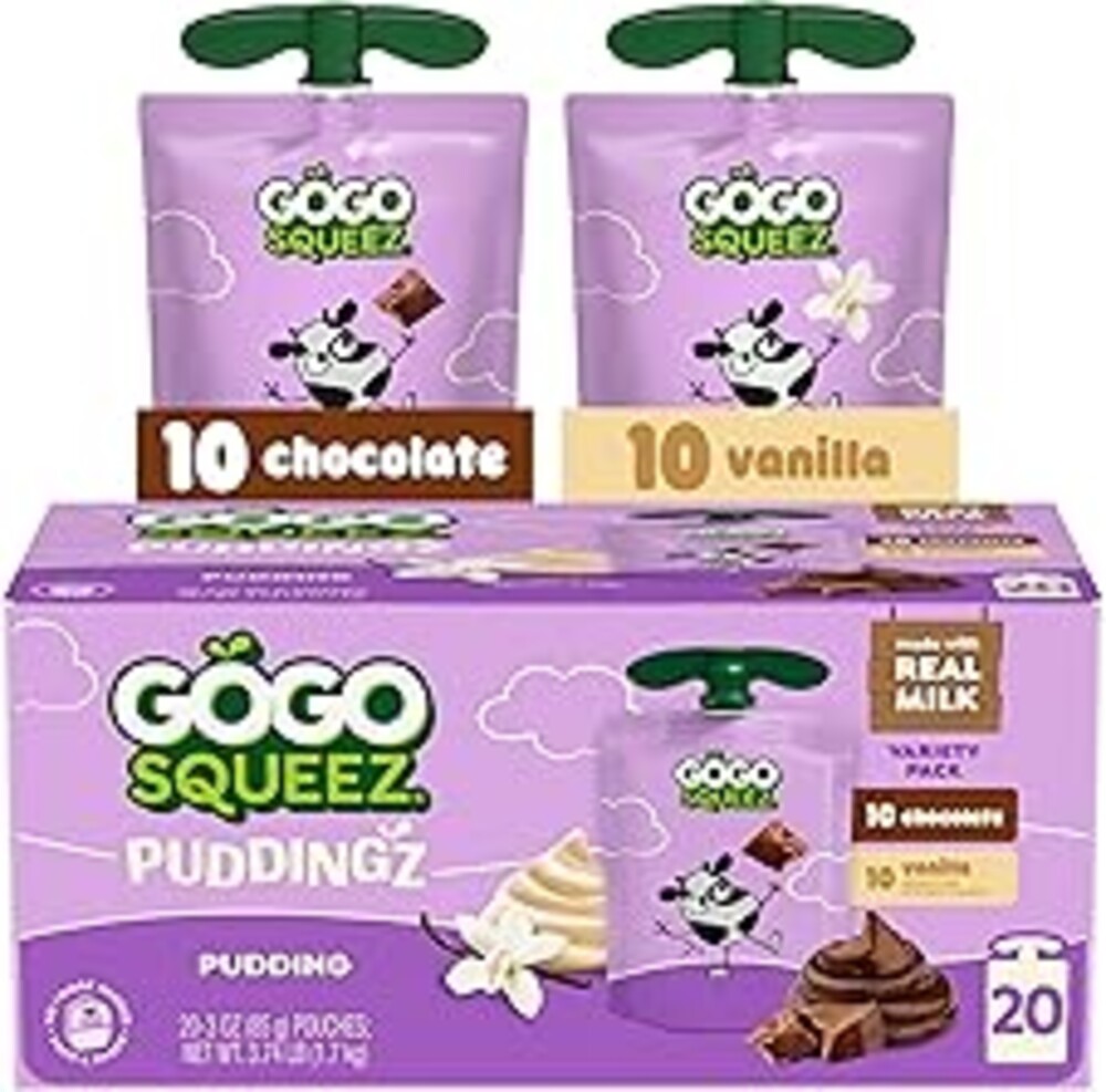 GoGo squeeZ PuddingZ Variety Pack, On-the-Go Chocolate and Vanilla Pudding Snack, 3 oz. Pouches (Pack of 20), BPA Free Pouches
