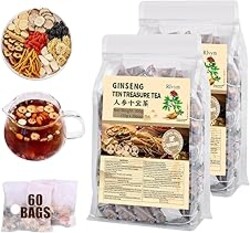 60Pcs Ginseng Ten Treasures Tea, Chinese Traditional Kidney Care Herbal Tea, Natural Kidney Cleanse Detox Tea for Women & Men, 10 Precious Ingredients Formula(60Bags, 600g)
