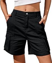 IVIR Bermuda Shorts for Women Cargo Shorts Knee Length 6 Pockets Elastic Waist Long Shorts for Summer Casual