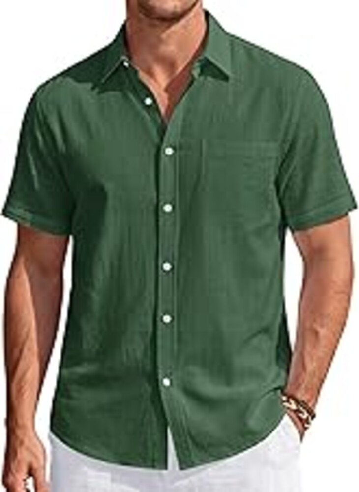 J.VER Men's Linen Short Sleeve Shirts Cotton Casual Lightweight Button Down Shirt Beach Vacation Summer Tops with Pocket