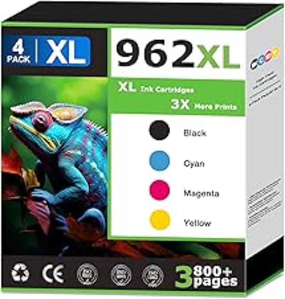 962XL Ink Cartridges Replacements for HP 962 Ink Cartridges Combo Pack (4 Pack), Compatible with HP OfficeJet Pro 9025e 9018 9010 9015 9025 Printers, 962 Black and 962 Color, Updated with V19.5.1 Chip