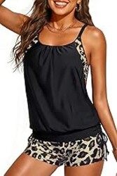 Holipick Blouson Tankini Swimsuits for Women - Two Piece Tummy Control Bathing Suit with Shorts Modest Swimwear