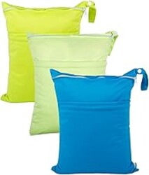babygoal Wet Dry Bags 3 Pack for Baby Cloth Diapers, Washable Travel Bags, Beach, Pool, Gym Bag for Swimsuits & Wet Clothes with 2 Pockets 3LN10