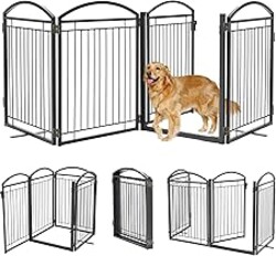 Paulmele Full Metal Free Standing Dog Gate with Door for Indoor & Outdoor,96'' Extra Wide 32'' Tall Dog Gate for The Doorways,Large Openings,Decks,Porch,Pet Freestanding Safety Fence(4 Panels,Black)
