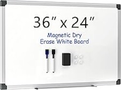 VUSIGN 36" x 24" Magnetic Whiteboard for Wall, Dry Erase Board with Silver Aluminum Frame, Hanging White Board for Office, Home, Classroom – Includes 1 Eraser, 2 Multicolor Markers & 4 Magnets
