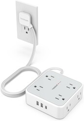 TESSAN Surge Protector Power Strip, 5 Ft Flat Plug Extension Cord with 3 USB (1 USB C) 8 Outlets, 1250W, 900J Protection, 3 S