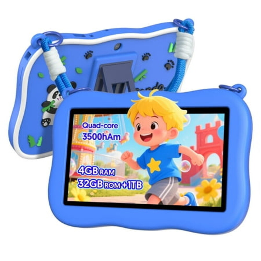 Kids Tablet 7 inch Android 13 Tablets,4GB+32GB+1TB Expanded 4-Core Toddler Tablet with Shockproof Case,BT5.0, Wifi, Parental Control, Dual Camera,Blue