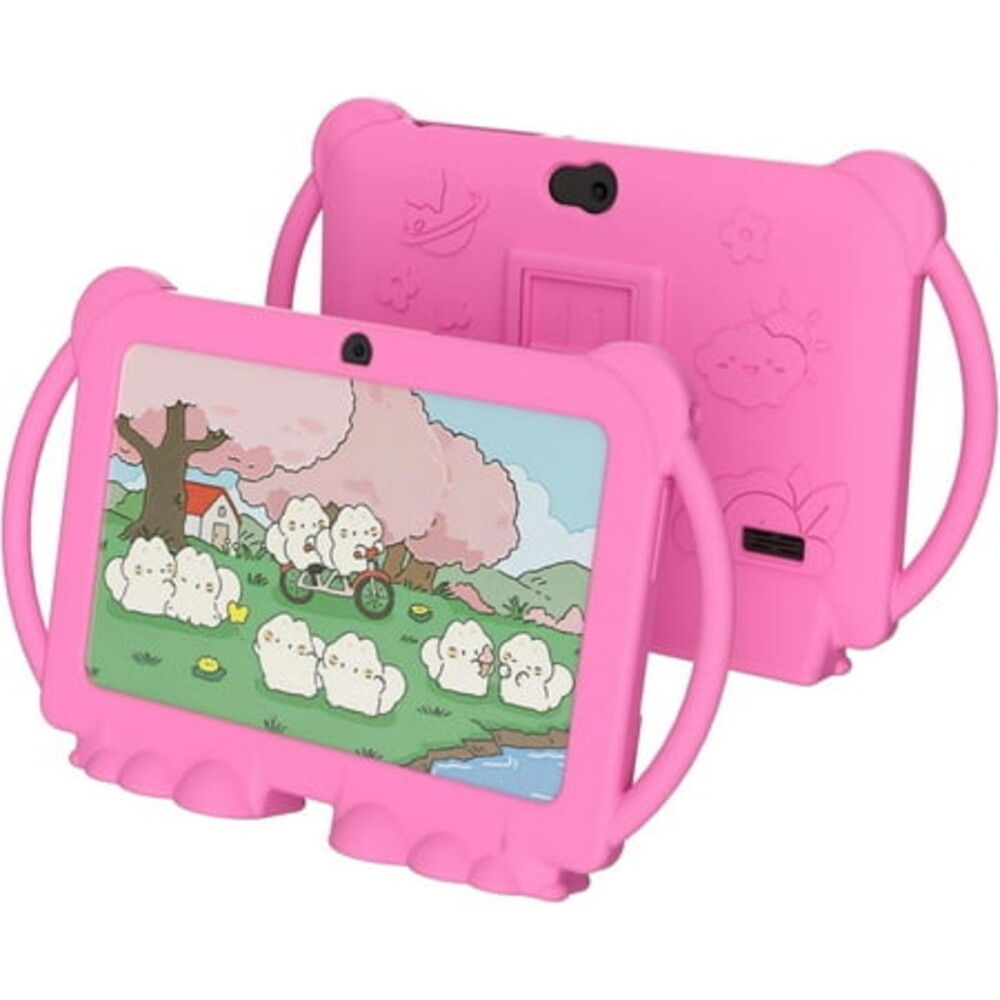 7 Inch Kids Tablet, Android Toddler Tablet for Kids, 4GB RAM+32GB ROM, Quad-core Processor, Parental Control, 1024x600 HD Screen, 3000mAh Battery, 8MP Camera Tablets PC with Silicone Case, Pink
