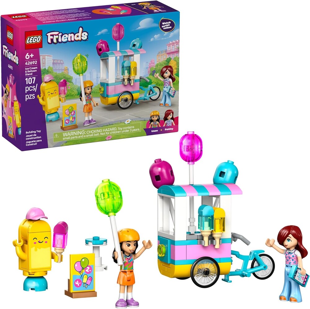 LEGO Friends Ice Cream & Balloon Stand Building Toy for Girls & Boys - Pretend Play Set for Kids, Ages 6+ - W/Liann & Paisley Minidolls & Accessories - Gift Idea for Birthdays - 42692