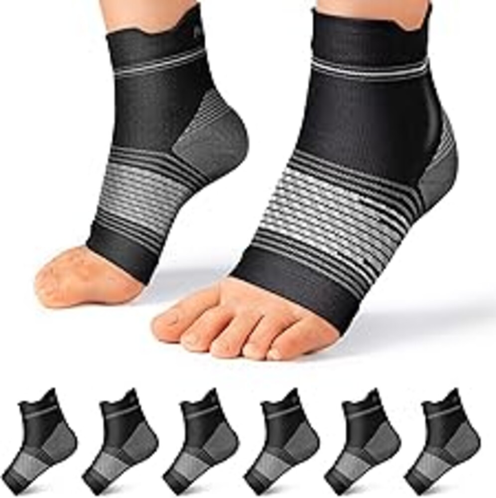 6 Pairs Plantar Fasciitis Socks for Men & Women, Ankle Brace Compression Socks with Arch Support for Achilles Tendonitis, Heel Pain, Swelling & Arthritis Relief, Black, Large