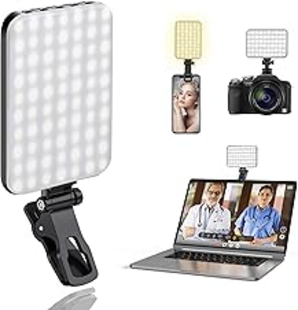 ALTSON 60 LED Portable Selfie Light Video Conference Lighting with Clip & Camera Tripod Adapter Rechargeable 2200mAh CRI 97+, 3 Light Modes for Phone iPhone Webcam Laptop Photo Makeup