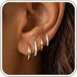 Maxcate 4 Pair Small Gold Hoop Earrings for Women Sensitive Ears - Hypoallergenic 14k Real Gold Plated Hoops Zirconia Cartilage Huggie Earrings Set Helix Piercing Earring Gold Jewelry for Women Gift