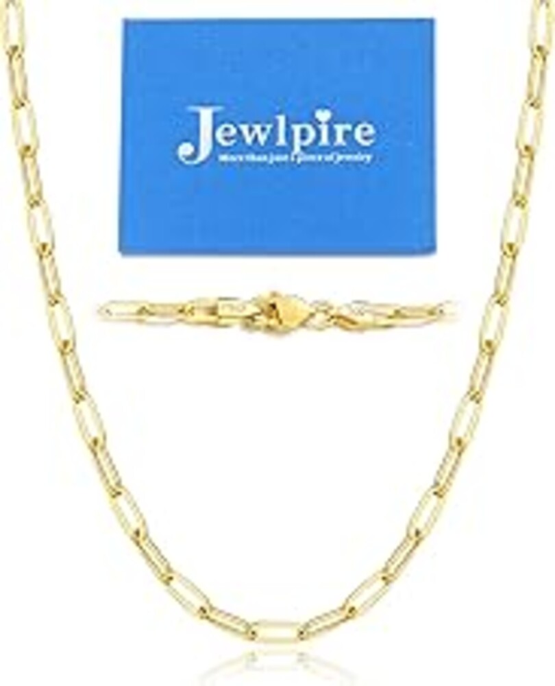 Jewlpire 14K Gold Plated 925 Sterling Silver Paperclip Chain Necklace for Women, 2.5mm 3mm Necklace for Women, Comfortable Women's Chain Necklaces 16 18 20 22 24 26 Inch