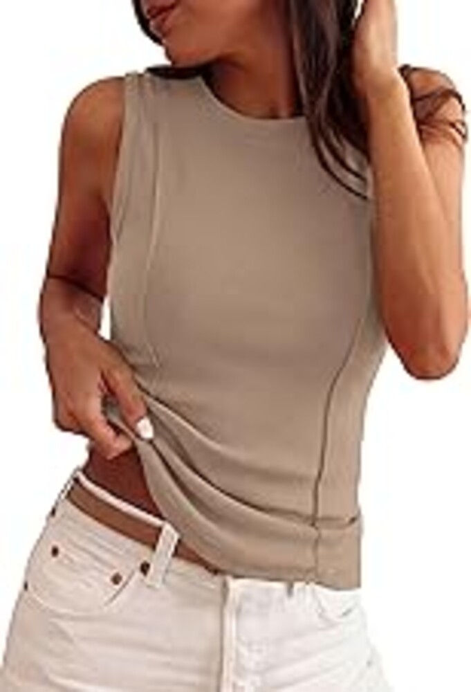 PRETTYGARDEN Sleeveless Tops for Women 2026 Summer Ribbed Tank Top Fitted Shirts Basic Tees Cute Spring Going Out Y2k Clothes