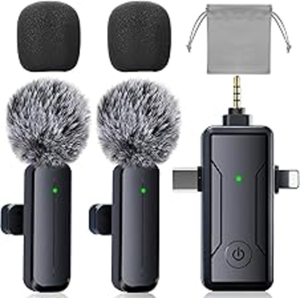 PGDLOF 3 in 1 Wireless Mini Microphone for iPhone Android Phone Camera: Lavalier Lapel Mic for Video Recording - Noise Cancelling Clip on Shirt Microphones for Tiktok YouTube Podcast Vlogging