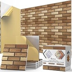 ArtVivid 12Pack Acoustic Panels, 12"×12"×0.4" Self-Adhesive 3D Brick Pattern Sound Proof Panels for Walls, High Density Decorative Acoustic Foam for Recording Studios, Offices, Faux Wood Grain Print