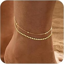 Striviio Gold Ankle Bracelets for Women, 14K Waterproof Gold Plated Anklets Set, Layered Gold Ankle Bracelets for Women Jewelry Gift