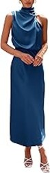 PRETTYGARDEN Women's 2026 Summer Satin Dress Elegant Sleeveless Mock Neck Cocktail Party Maxi Dresses