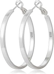 Geveay S925 Sterling Silver Post Hoop Earrings for Women Large Lightweight Silver Hoop Earrings 3mm Wide Thin Big Hoop Earrings for Women 30/40/50/60mm