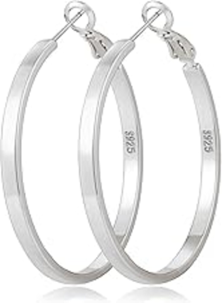 Geveay S925 Sterling Silver Post Hoop Earrings for Women Large Lightweight Silver Hoop Earrings 3mm Wide Thin Big Hoop Earrings for Women 30/40/50/60mm
