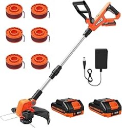 VARSK 12 Inch 20V Cordless Weed Wacker with Automatic Line Feed, 2 in 1 String Trimmer and Edger, Includes 2 X 2.0Ah Batteries/1 X Charger/6 X Replacement Spools, Weed Eater for Lawn, Garden, etc