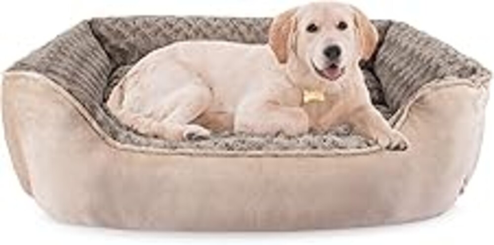 JOEJOY Rectangle Dog Bed for Large Medium Small Dogs - Washable Orthopedic Sofa Bed, Soft Breathable Puppy & Pet Cuddler, Durable Calming Dog Bed with Anti-Slip Bottom, Multiple Sizes, Beige