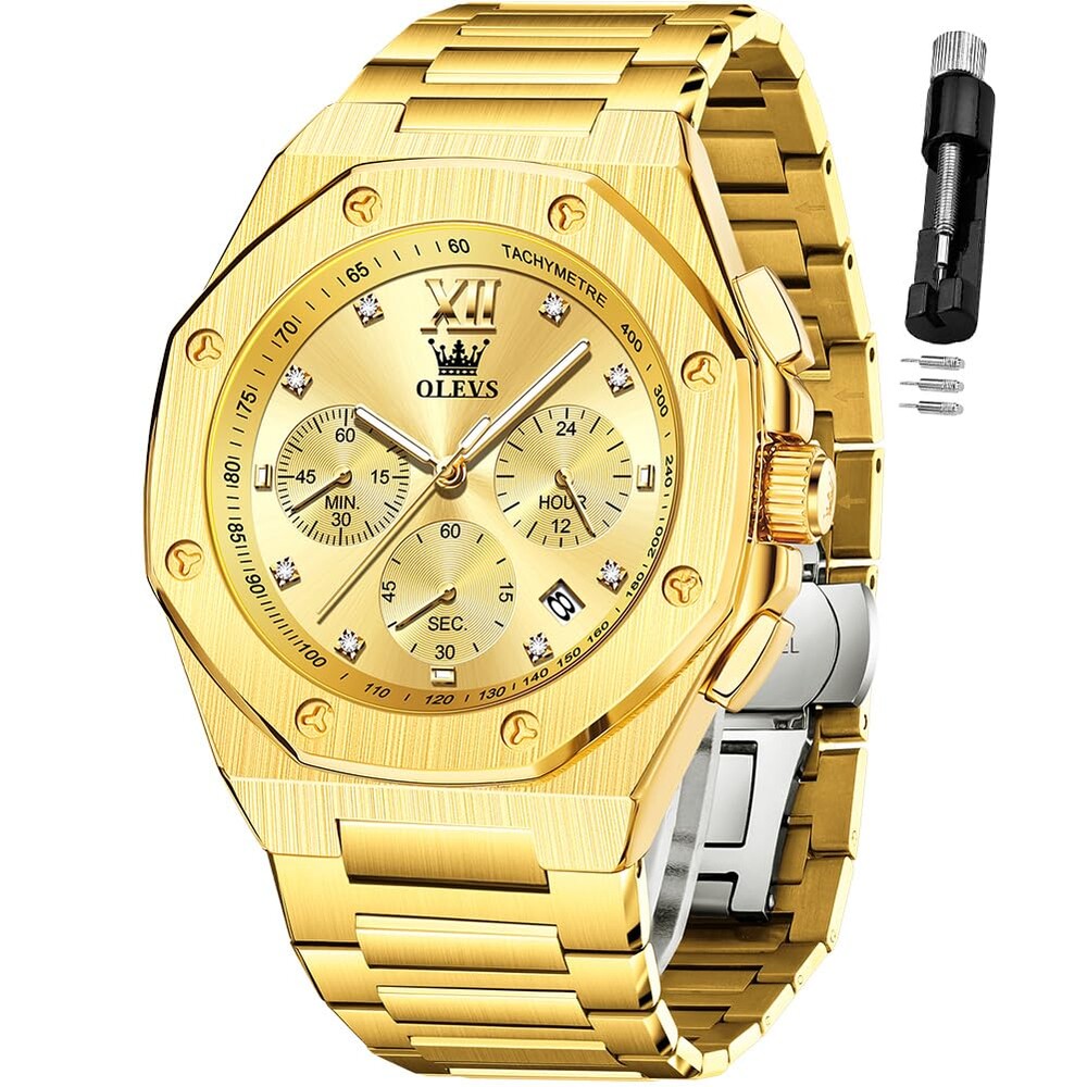 OLEVS Watches for Men Stainless Steel Business Dress Large Easy to Read Analog Watch Waterproof Luminous Casual Luxury Men Watch