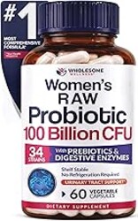 Wholesome Wellness Dr. Formulated Raw Probiotics for Women 100 Billion CFUs Capsules with Prebiotics, Digestive Enzymes, Approved for Adults, Shelf Stable Supplement