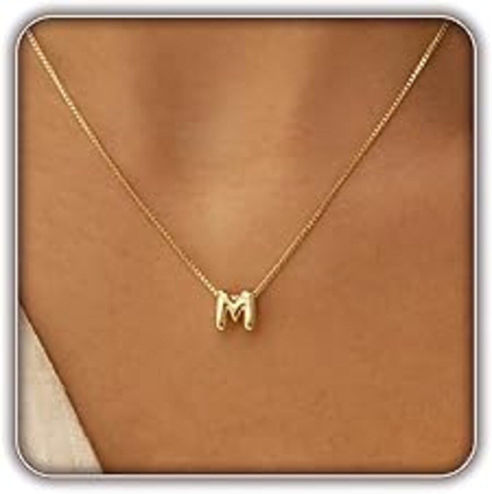 MARYLAX Bubble Letter Necklace for Women, 14k Gold Plated Balloon Initial Necklace, Dainty Gold Necklace for Women, Personalized Bubble Pendant Name Necklace, Fashion Accessories Trendy Jewelry