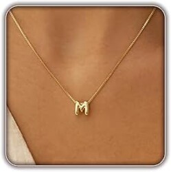 MARYLAX Bubble Letter Necklace for Women, 14k Gold Plated Balloon Initial Necklace, Dainty Gold Necklace for Women, Personalized Bubble Pendant Name Necklace, Fashion Accessories Trendy Jewelry